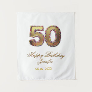 50th birthday add name date year gold floral bold  tapestry