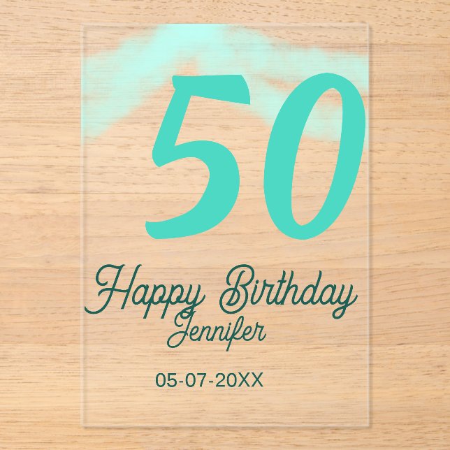 50th birthday add name date year green pastel bold acrylic invitations (Front)