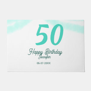 50th birthday add name date year green pastel bold doormat