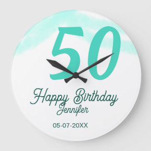 50th birthday add name date year green pastel bold large clock