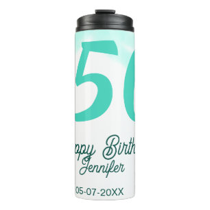 50th birthday add name date year green pastel bold thermal tumbler