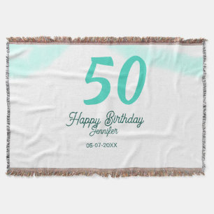 50th birthday add name date year green pastel bold throw blanket