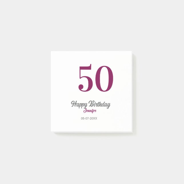 50th birthday add name date year mauve template  post-it notes (Front)
