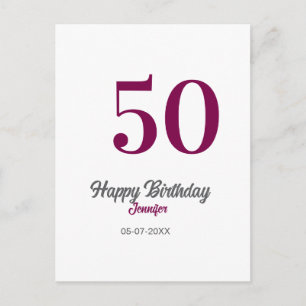 50th birthday add name date year mauve template  postcard
