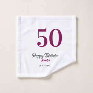 50th birthday add name date year mauve template  wash cloth