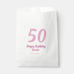 50th birthday add name date year pink red bold favour bags