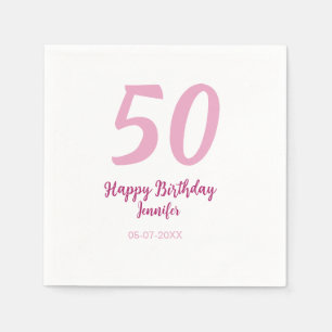 50th birthday add name date year pink red bold napkin