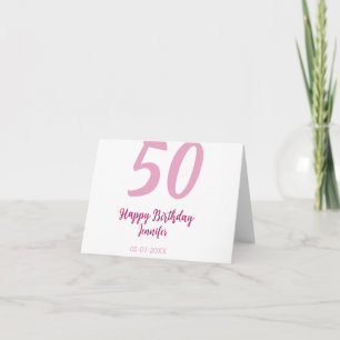 50th birthday add name date year pink red bold thank you card