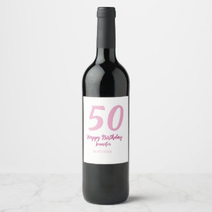 50th birthday add name date year pink red bold wine label