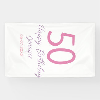 50th birthday add name date year pink template go banner