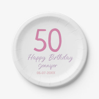 50th birthday add name date year pink template go paper plate