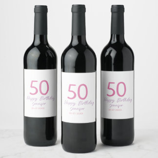 50th birthday add name date year pink template go wine label