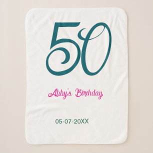 50th birthday add name year turquoise pink bold sherpa blanket