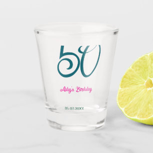 50th birthday add name year turquoise pink bold shot glass