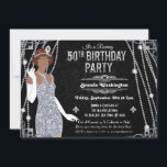 50th Birthday African American Flapper Girl   Invitation<br><div class="desc">Harlem Nights Cotton Club Great Gatsby Art Deco Silver Glitter 50th Birthday Fabulous Fifties Fifty and Fabulous African American Invitation</div>