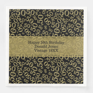 50th Birthday Age Number Pattern Black/Gold Napkin
