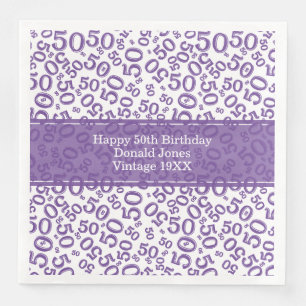 50th Birthday Age Number Pattern Purple/White Napkin