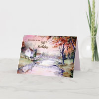 50th Birthday Arched Bridge Watercolor Painting
