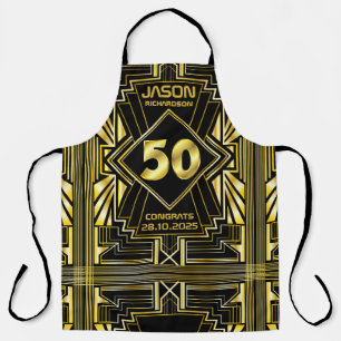 50th Birthday Art Deco Gold Black Great Gatsby Apron