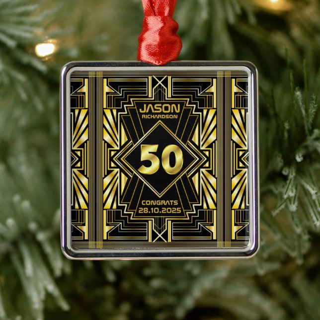 50th Birthday Art Deco Gold Black Great Gatsby Metal Tree Decoration (Tree)