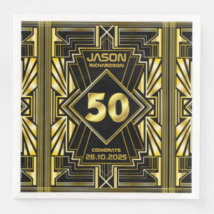 50th Birthday Art Deco Gold Black Great Gatsby Napkin