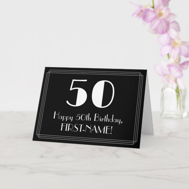 50th Birthday ~ Art Deco Inspired Look "50", Name Card (Orchid)