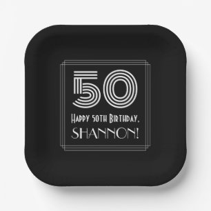 50th Birthday — Art Deco Inspired Look “50” + Name Paper Plate