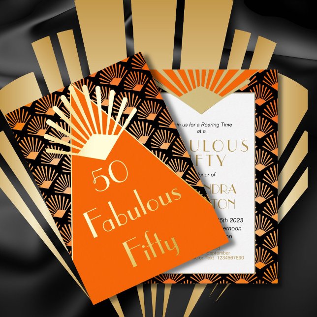 50TH Birthday Art Deco Orange Black Gold  (Creator Uploaded)