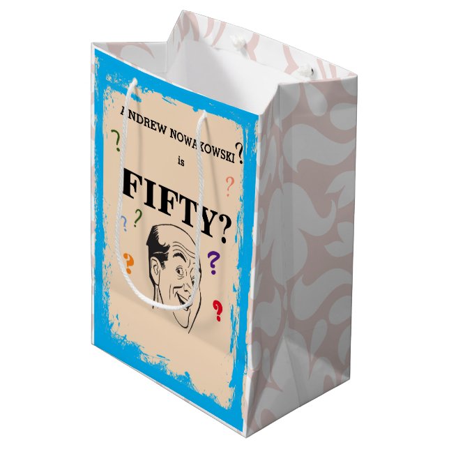 50th Birthday Bald Man Funny Surprise Medium Gift Bag (Front Angled)