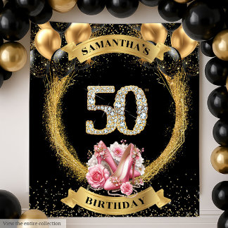 50th Birthday Banner Diamond Numbers High Heels Tapestry