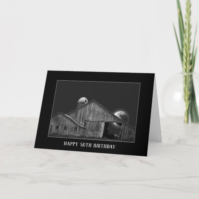 50th birthday barn with moon card (Front)