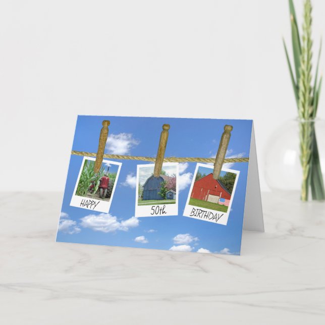 50th Birthday Barns And Tractor Snapshots Card (Front)