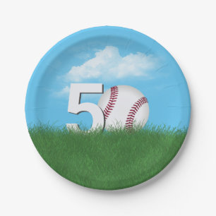 50th Birthday Baseball In Green Grass Paper Plate