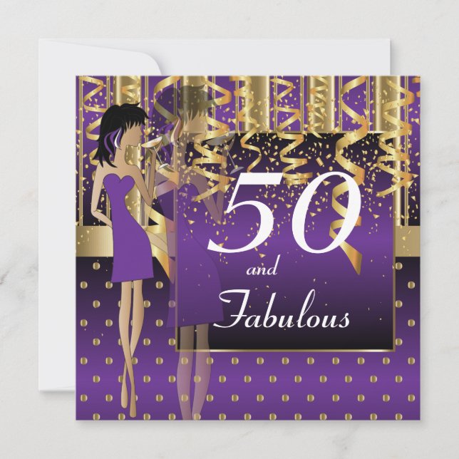 50th Birthday Bash Girl Party | Purple & Gold Invitation (Front)