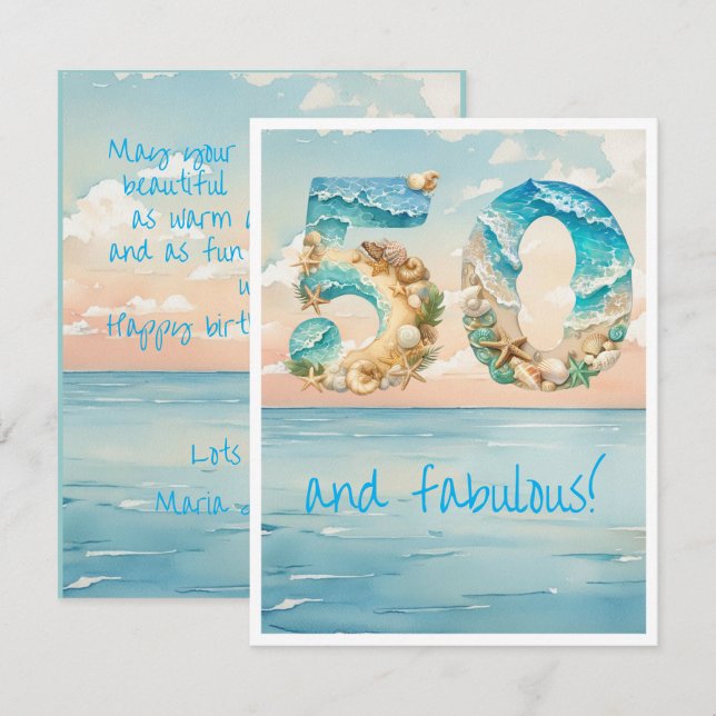 50th Birthday Beach Birthday Card (Front/Back)