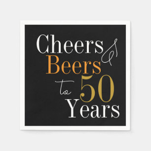 50th Birthday Beers and Cheers Black Gold Party Napkin