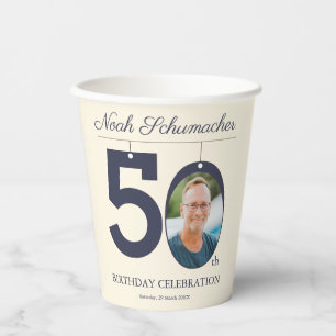 50th Birthday Beige & Cream Vintage Custom Photo Paper Cups