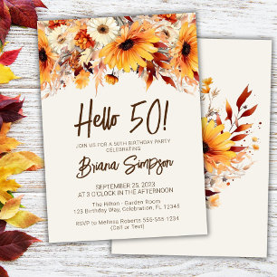 50th Birthday Beige Fall Floral Invitation