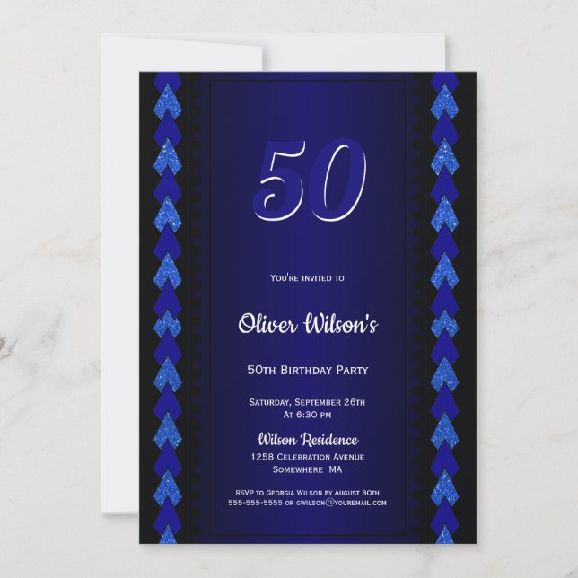 50th Birthday Black and Blue Party Invitation (Front)