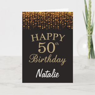 50th Birthday Black and Gold Glitter Card