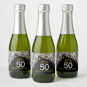 50th Birthday Black and Gold Mini Sparkling Wine Label