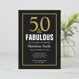50th Birthday Black and Gold Party  Invitation