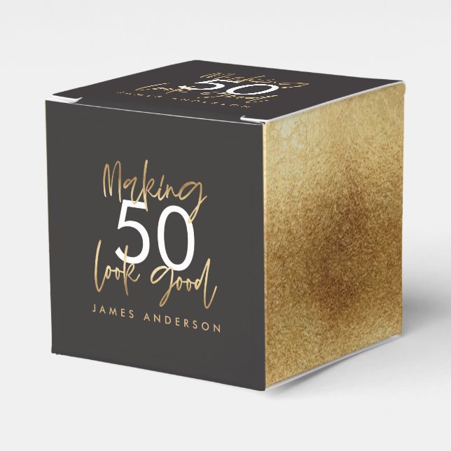 50th Birthday black and gold simple elegant modern Favour Box (Front Side)