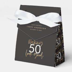 50th Birthday black and gold simple elegant modern Favour Box