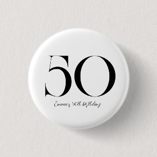 50th Birthday Black and White 3 Cm Round Badge