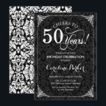 50th Birthday - Black and White Damask Invitation<br><div class="desc">50th Birthday Invitation
Elegant vintage black and white design with damask pattern. Features script font. Cheers to 50 years! Can be personalized into any age! Message me if you need further customization.</div>