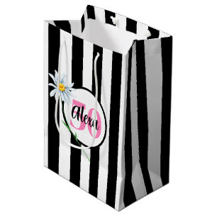 50th Birthday Black And White Stripes Medium Gift Bag