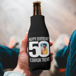 50th birthday black and white two photos Cooler<br><div class="desc">50th birthday black and white photo party bottle cooler. Great to add a personal touch to a surprise fiftieth birthday party. Customise with your birthday boys or girls photo in the 0 of 50 and personalise with your choice of name. Designed by Sarah Trett for www.mylittleeden.com</div>