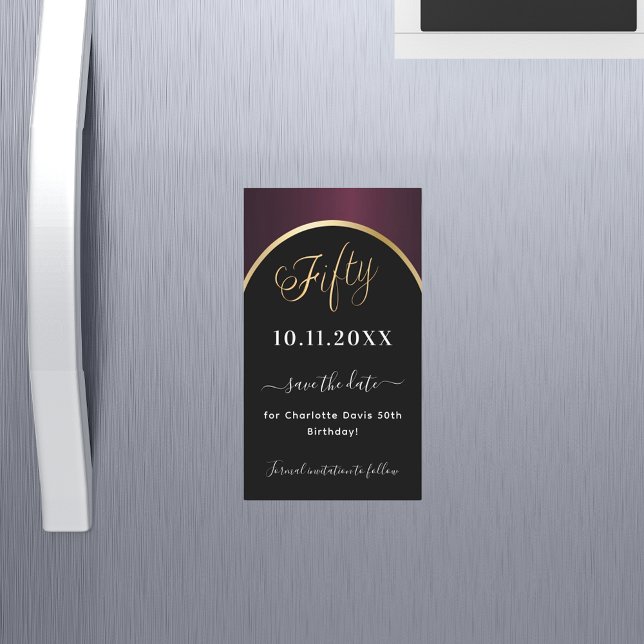 50th birthday black burgundy Save the Date magnet (Creator Uploaded)