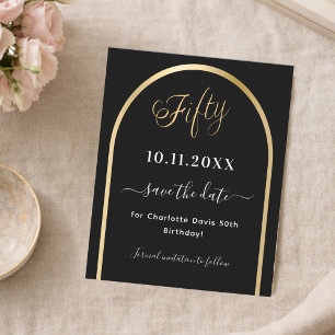 50th birthday black gold arch save the date card